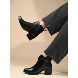 Louis Stitch Women Black Elegant Mid Top Double Buckle Chelsea Boots-picture-13