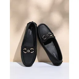 LOUIS STITCH Women's Black Premium Solid Slip-On Casual Loafers-picture-22