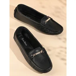 LOUIS STITCH Women's Black Premium Solid Slip-On Casual Loafers-picture-39