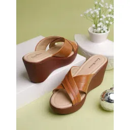 Louis Stitch Women's Tan Cross Strap Wedges-picture-38
