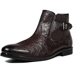 louis stitch Mid-Top Ankle Shrunken Chelsea Boots for Men | Men’s Slip-On Boots with Side Buckle | Casual and Semi Formal Chelsea Boots for Men | LSLXSHCLB image 1