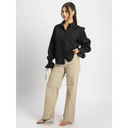 Lounge Dreams Black Ruffled Cuff Regular Fit Shirt-picture-18