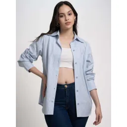 Lounge Dreams Blue Cotton Regular Fit Striped Shirt-picture-43