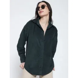 Lounge Dreams Green Oversized Fit Corduroycasual shirts-picture-31