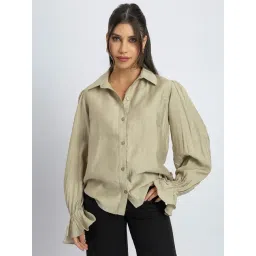 Lounge Dreams Olive Ruffled Cuff Regular Fit Shirt-picture-40