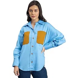 lounge dreams Sky Blue Pure Cotton Oversized Shirt with Pocket-picture-30