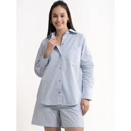 Lounge Dreams Striped Pure Cotton Shirt With Shorts-picture-33