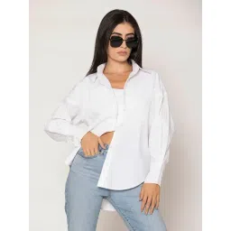 Lounge Dreams White Cotton Solid Casual Shirt-picture-18