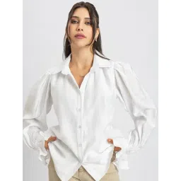 Lounge Dreams White Ruffled Cuff Regular Fit Shirt-picture-13