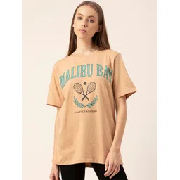 Lounge Dreams Women Beige & Blue Printed Pure Cotton Oversized Lounge T-shirt-picture-28