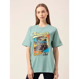 Lounge Dreams Women Sea Green Printed Oversized Pure Cotton T-shirt-picture-14