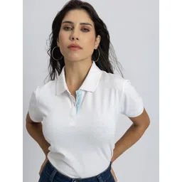 Lounge Dreams Women Solid Polo Collar Cotton T-shirt-picture-23