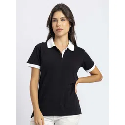Lounge Dreams Women Solid Polo Collar Cotton T-shirt-picture-33