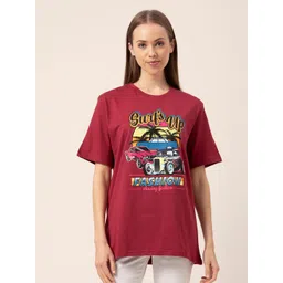 Lounge Dreams Women Typography Printed Applique Pure Cotton Oversized Tshirt-picture-17