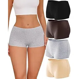 louryn koulyn Boy Shorts Underwear for Women Cotton Panties Mid Rise Undies Full Coverage Boxers Briefs Boyshort 4 Pack S-3XL-picture-45