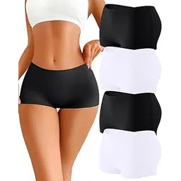 louryn koulyn Flomex® Womens Seamless Boy Shorts Underwear Soft Stretch No Show Boxer Shorts Briefs Panties for Ladies 4 Packs (in, Alpha, S, Black/White/Black/White)-picture-38