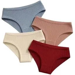 louryn koulyn Women's 2, OR 4 Piece Solid Panty Set Ribbed Knit Breathable Underwear Panties-picture-50