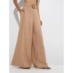 LOV by Westside Beige High-Rise Trousers with Belt-picture-13