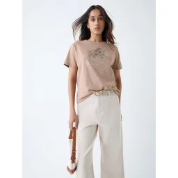 LOV by Westside Beige Printed Cotton T-Shirt image 1