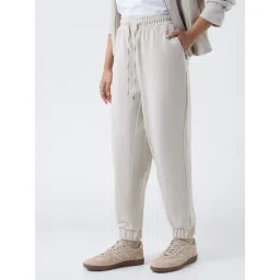 LOV by Westside Beige Solid High-Rise Joggers-picture-12