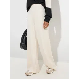 LOV by Westside Beige Solid High-Rise Trousers-picture-17