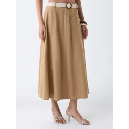 LOV by Westside Beige Solid Midi Skirt with Belt-picture-20