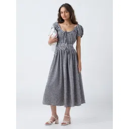 LOV by Westside Black Checkered Cotton A-Line Dress-picture-34