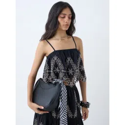 LOV by Westside Black Schiffli Embroidered Cotton Top-picture-44