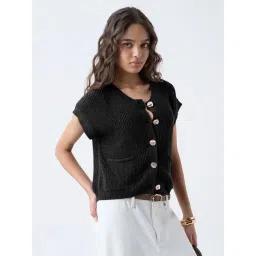 LOV by Westside Black Self-Striped Cotton-Blend Cardigan-picture-14