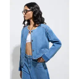 LOV by Westside Blue Cotton-Blend Denim Jacket-picture-40