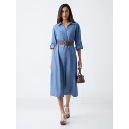 LOV by Westside Blue Denim Shirt Dress with Belt-picture-10