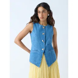 LOV by Westside Blue Denim Vest Top-picture-30