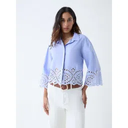 LOV by Westside Blue Schiffli Design Cotton Shirt-picture-26