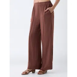 LOV by Westside Brown Crinkle-Textured High-Rise Trousers-picture-31