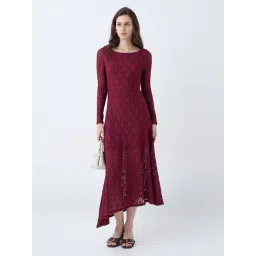 LOV by Westside Burgundy Floral Lace Detailed Fishtail Dress-picture-17