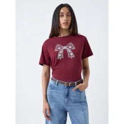 LOV by Westside Burgundy Printed Cotton T-Shirt-picture-41