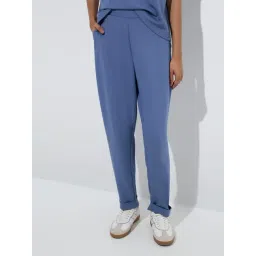 LOV by Westside Dusty Blue Solid High-Rise Pants-picture-16