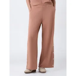 LOV by Westside Light Brown Solid High-Rise Cotton-Blend Pants-picture-41