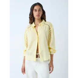 LOV by Westside Light Yellow Lace Detailed Cotton Shirt-picture-25