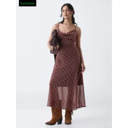 LOV by Westside Maroon Checks Cowl Neck A-Line Dress-Online Exclusive-picture-34