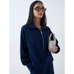 LOV by Westside Navy Ribbed-Textured Quarter-Zip Sweatshirt-picture-42