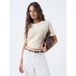 LOV by Westside Off-White Crochet-Detailed Cotton T-Shirt-picture-13