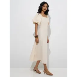 LOV by Westside Off-White Solid Cotton-Blend A-Line Dress-picture-39