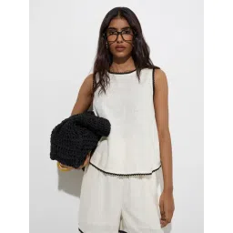 LOV by Westside Off-White Solid Linen Top-picture-25