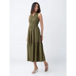 LOV by Westside Olive Cotton Tiered Dress-picture-28