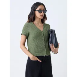 LOV by Westside Olive Crinkle-Textured Top-picture-28