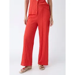 LOV by Westside Red Crinkle-Textured High-Rise Trousers-picture-33