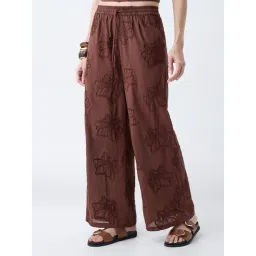 LOV by Westside Rust Floral Lace Detailed High-Rise Trousers-picture-17