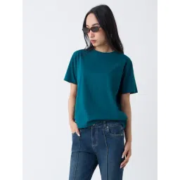 LOV by Westside Teal Solid Cotton T-Shirt-picture-14