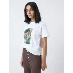 LOV by Westside White Floral Design Cotton T-Shirt-picture-12